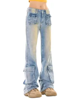 Сини Леко разкроена дънки с ниска засаждане За жени, летен дизайн, Ретро, панталони свободно, намаляване и за отслабване