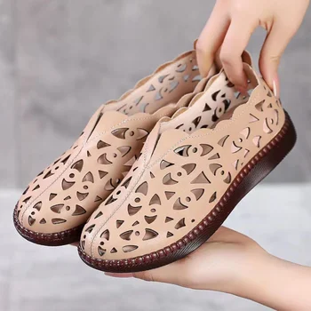 2023 Сандали са Удобни Дамски Ежедневни обувки на платформа С Бродерия, Дишащи Цветни Етнически Плоски Улични Плажни Сандали Mujer