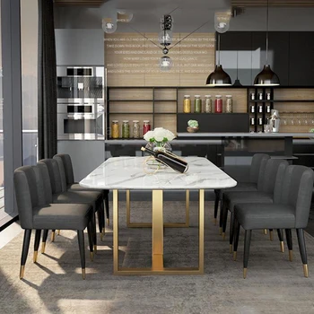 Домашен маса и столове в скандинавски стил с мраморен плот, Комбинация минималистичен салон, Кафе Меса, Кухненски мебели