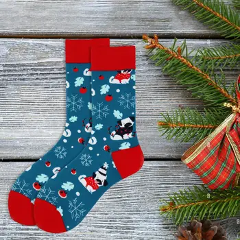Коледни чорапи с цветни принтом, Мек Топъл Подарък Унисекс средна дължина с шарките на Санта Снежен човек, устойчива на плъзгане на Дъвка