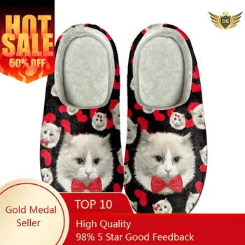 Мъжки домашни памучни чехли със забавна модел котка в есенно-зимната нескользящая подови обувки с принтом по заявка, Домашни дамски чехли за спални