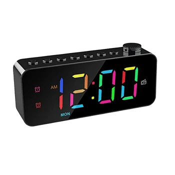 RGB Цифров с Будилник-радио Двоен Будилник С режим седмично ден/уикенд, Повторение, Таймер за сън FM радио, USB порт за зареждане