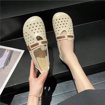 Ретро Етнически стил 2023, Летни нови модни сандали, Универсална ежедневни дамски обувки на равна подметка, удобни обувки в рибарски стил