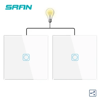 SRAN 1 2 3 Банда 2-лентов стенен прекъсвач за стълби, бял Кристал, закалено стъкло, 2-лентов сензорен прекъсвач стандарт на ЕС AC110-250V