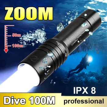 Подводен фенер за гмуркане на 100 метра Led акумулаторна батерия за Преносим подводен фенер с превръщането увеличение IP8 Водоустойчив Фенер за гмуркане
