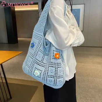 Дамски чанта през рамо, луксозна Дизайнерска вязаная чанта-тоут Голям капацитет, Модерна проста женска чанта за пътуване в офиса