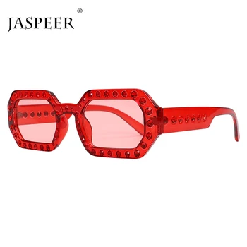 JASPEER, модерен мулти фасетиран квадратни дамски слънчеви очила в ярки цветове с кристали, ретро-диамантени нюанси UV400, трендови мъжки слънчеви очила