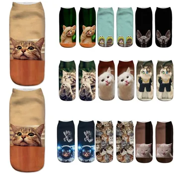Чорапи с 3D принтом хубава котка, Дамски ежедневни работни делови спортни чорапи със среден размер, меки чорапи до глезените в японски стил, Harajuku