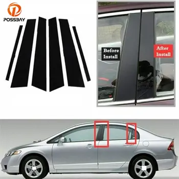 6 Бр. Автомобилна стойка за Honda Civic 2006 2007 2008 2009 2010 2011 Гланц черен стикер на вратата, на прозореца, аксесоари за Украса