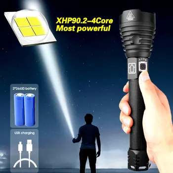 XHP90.2 Най-мощните led фенерче USB Акумулаторна лампа XHP50 XHP70 Ръчен фенер 26650 18650 Тактически фенери