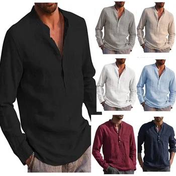 Тениски с V-образно деколте, мъжки ежедневни плажно облекло с дълъг ръкав за мъже