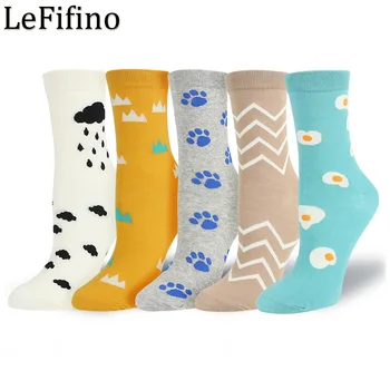 Нестандартен, дамски чорапи със следи от куче, Забавни чорапи с шарени, Сладки памучни чорапи с творчески принтом и шарките от картун за жени Le15540