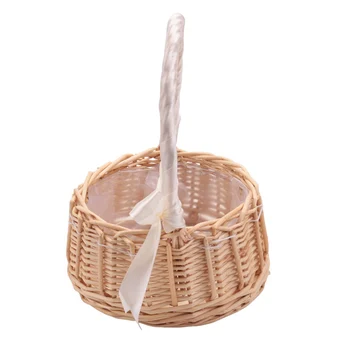 Ракита, кошница за цветя с дръжка и бяла панделка, сватбени кошници за момичета-цветочниц за декорация на дома и градината