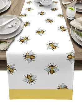 Пчела насекомо Жълта настолна пътека луксозна кухненска капак за масата за хранене Декор на сватбени партита памучен бельо покривка