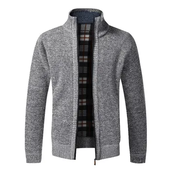 Луксозно есенно-зимни ново мъжко яке Slim Fit с висока яка, яке с цип, мъжки обикновен памук дебел топъл пуловер
