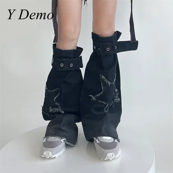 Y Demo Harajuku Колани с обтегач на колене Дънкови Гамаши за жени в Ретро стил с ресни в формата на звезда