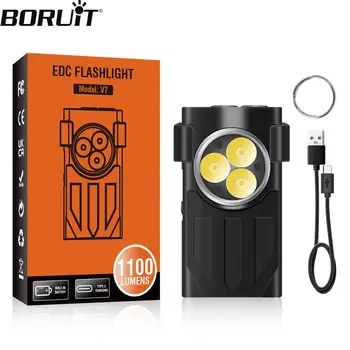 BORUiT V7 LED EDC Ключодържател Фенерче 1100 Лумена Type-C, Акумулаторна батерия за Преносим Работен Фенер Мини Фенерче с UV Къмпинг Джобен Фенер