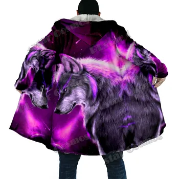 Моден зимни мъжки дъждобран с лилаво модел вълк, 3D принт 