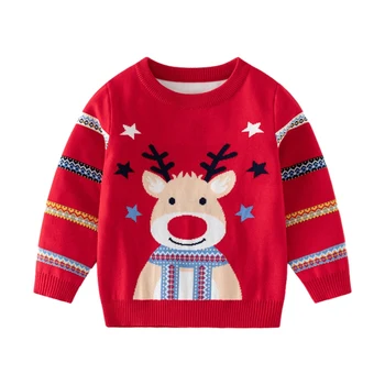 Есенно-зимни дрехи за малките момчета и момичета от 1 до 6 години, Детски пуловер, вязаный Коледен пуловер с принтом Елен, памучни блузи с дълъг ръкав