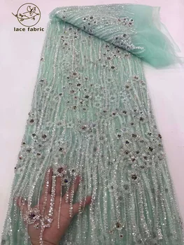 Модерна Френска Лейси кърпа за Младоженеца, Лейси плат с бродерия на мъниста, Африканска Нигерийская Лейси плат с пайети за сватбена рокля