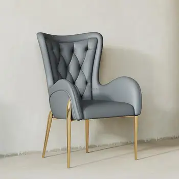 Луксозен кожен обяд стол Модерен минималистичен домашен стол за сядане с облегалка за малък апартамент скандинавски стол Шезлонги мебели