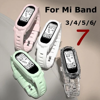За Xiaomi Mi Band 6 5 4 3 7 Каишка Прозрачен Силикон Взаимозаменяеми Гривна Розово-Зелен Цвят Гривна Xiomi M Mi Band band6 Въжета