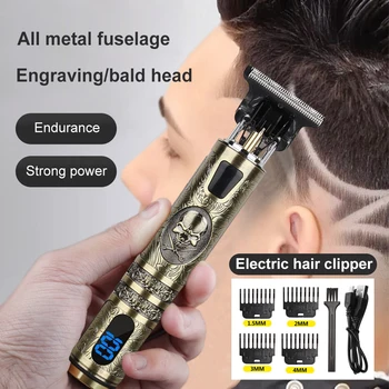 Електрически Тример за коса, Реколта Професионални Машинки за подстригване, Цифрови Безжични машинки за стригане, LCD дисплей, зареждане чрез USB за Подстригване на коса за мъже