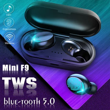 Мини слушалки F9 Безжични Bluetooth 5.1, спортни слушалки в ушите слушалки с микрофон, зарядно устройство ще захранване кутия, слушалки За всички смартфони