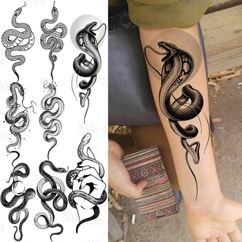 Реалистични временни татуировки под формата на Змия Викинга За жени, имитация на Лунната Змия, Мода Водоустойчив татуировка с къс ръкав, стикер
