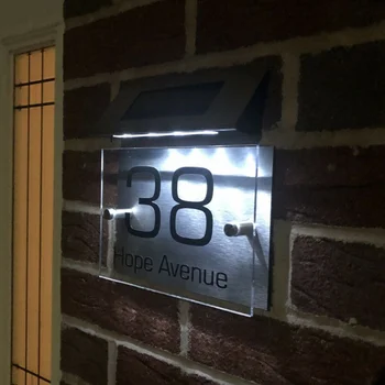 Открит Номера на къщата Слънчева светлина Адрес знак Led Слънчевата Врата табела с монтиран на стената лампа Водоустойчива плоча Слънчево осветление за градината на Улицата