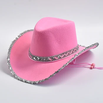 Нова Розова ковбойская шапка за жени в стил Уестърн, Стетсон за момичета, модерно вечерна рокля за момичета, Джаз шапки