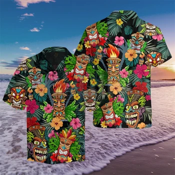 Мъжки ризи, Свободни, дишащи, с 3D принтом, модерен, стръмни Хавайски ризи, потници за плажни партита с къс ръкав, Летни мъжки ризи