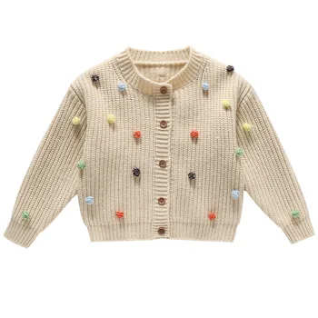Дрехи за момичета, Пуловери, Пролетно-есенни палта 2023, Нов стил, Жилетка за малки деца, с кръгло деколте, вязаный пуловер