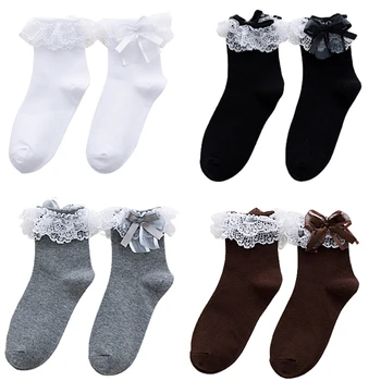 1 Чифт Женски И Девойка Прекрасни Едноцветни Чорапи с дантелен завършек и лък, Японски Студентски Чорапи Jk