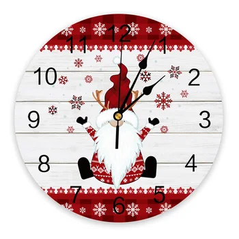 Коледни Кръгли Стенен часовник с изображение на Снежинки и Елф, Модерен Дизайн, Кухненски Висящи часовници, Начало декор, Безшумни Стенни часовници