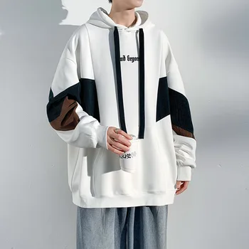 2023, Нова hoody с качулка, мъжки hoody с дълги ръкави, хип-хоп, Свободен модерен брендовый пуловер оверсайз, hoody с качулка, черни с бели върхове
