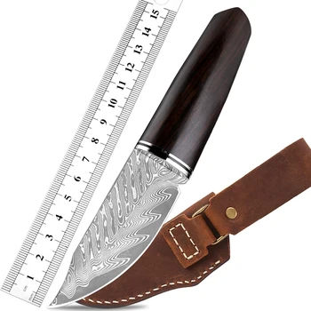 Ультраострый преносим джобен нож от неръждаема дамасской стомана с фиксиран нож, ловен спасителния нож, тактически нож за оцеляване