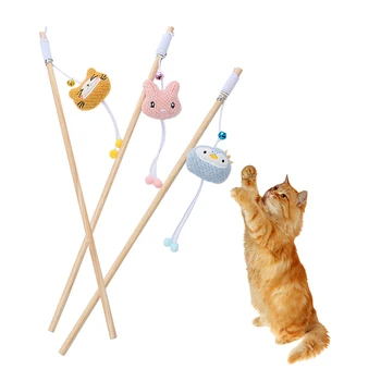 Играчка за котки дървен стълб във формата на хубаво животно, плюшен котешка пръчка с камбана, интерактивни забавни аксесоари за домашни любимци