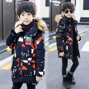 Нова зимна naka яке, палто с качулка за малки момчета, Детски връхни облекла, Teen Дълга козина на утином топола, костюм, Детски парк, зимна костюм
