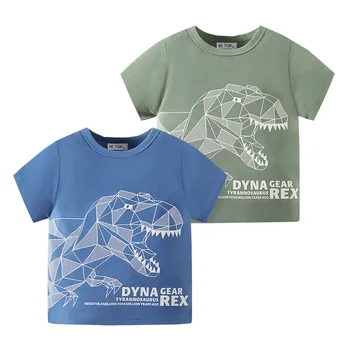 Тениски с динозавром за момчета, летни дишащи тениски за деца, памучен детски дрехи
