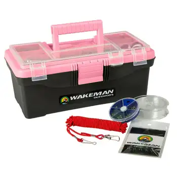 Кутия за принадлежности за риболов в открито с едно чекмедже, 55 предмети, средна, розово /