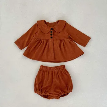 HoneyCherry/ Есента вельветовый топ с яка кукла за най-малките момичета + вельветовые къси панталони, комплект от 2 теми, Детски дрехи за момичета