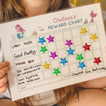 5 Листа Самозалепващи Пятицветные Блестящи стикери със звездите, награди за децата, Отлични прогнози за материали за учители