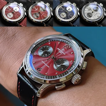 Циферблат с пандой, Класически японски кварцов часовник vk64, мъжки часовници, изработени от закалено стъкло, кожена каишка, водоустойчив светещи 50 м, обтегач, трендови