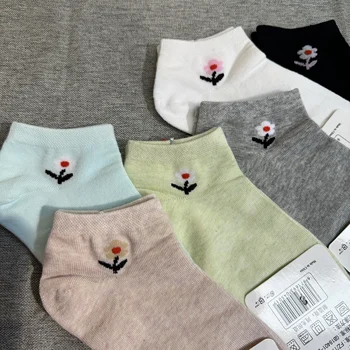 Къси памучни чорапи с цветен модел за момичета, Пролетно-есенни японски Ins Летни тънки чорапи-лодки, с ниско деколте, сладък