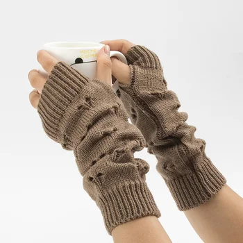 Дамски плетени калъф за ръкавици Стилни Зимни ръкавици с нагревател за ръце, Дамски Ръкавици за ръце, Възли на една Кука, Топли ръкавици без пръсти с Кухи сърце