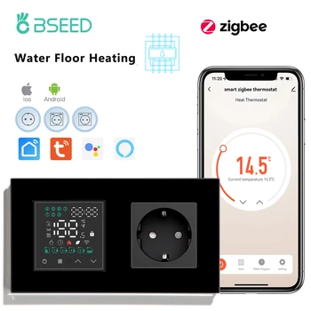 BSEED Zigbee Водни сензорни термостати, Интелигентен контролер за подгряване на пода, с розетка от ЕС, USB ключове Google Алекса Yandex