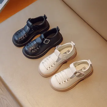 Нова Однотонная Дишащи Обувки за момичета В мека Противоплъзгаща Подметка, Малка Кожена Обувки, Детски Модни Дишащи Сандали