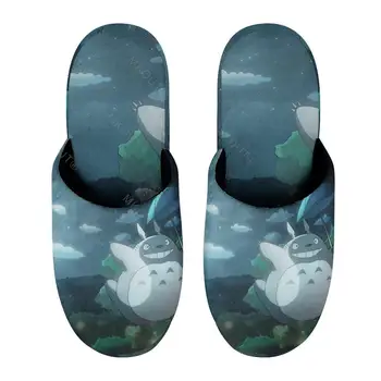 Totoro (3) Топли памучни чехли за мъже и жени на дебела подметка, нескользящая космати обувки, домашни чехли, гумени