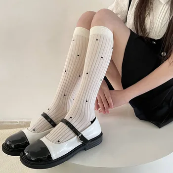 Памучни Дълги чорапи в японски стил, Чорапи до коляното на точки за прекрасни момичета, Ж.К Lolita Kawaii, Сладки чорапогащи до бедрото Чорапи